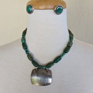 Barse Sterling Pendant on Chunky Stone Necklace-Choice of Sterling Earrings